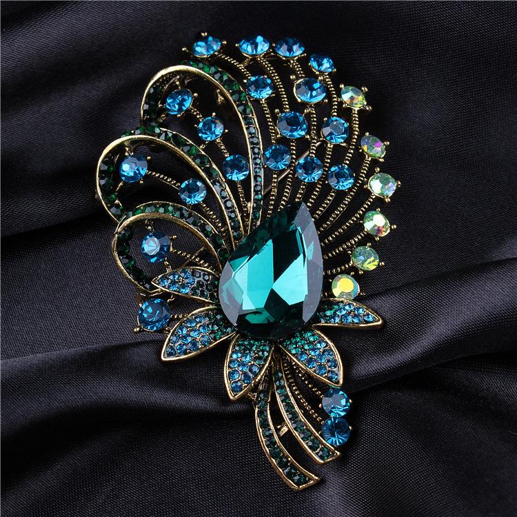 

Брошь в стиле суда со стразами и кристаллами для женщин, роскошная цветная тяжелая промышленная брошь, элегантные аксессуары зелёный