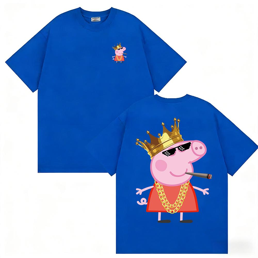 Summer Peppa Pig Page Cartoon Pattern Printed T-shirt Kids Unisex Breathable Loose Casual