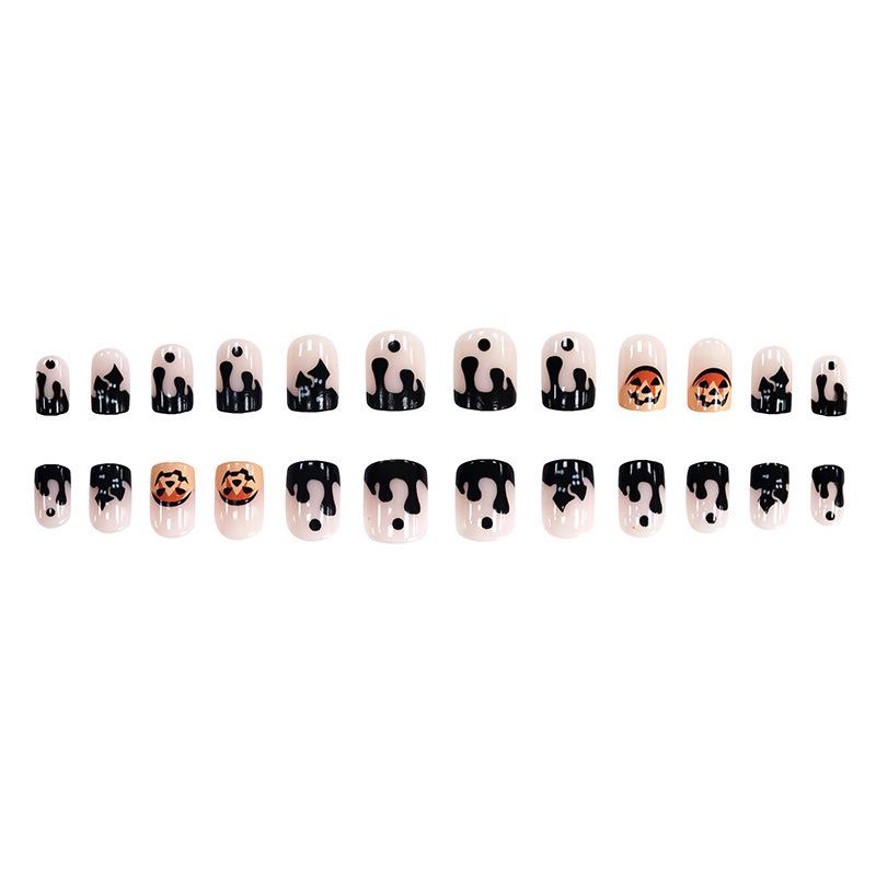 24-Piece Black Pumpkin Halloween False Nails: Sweet, Cool, Exaggerated Design