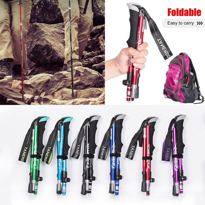 Trekking Pole, Collapsible Hiking Trekking Stick for W/ Quick Lock Aluminum Alloy EVA Grip Handle for Mountaineering Cam