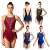 Damen Gymnastik Strass Leotard Unregelmäßiger Netzsaum Ärmellos Rückenfrei Einteiler Bodysuit