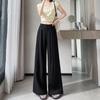 2026 Women's Ice Silk High Waist Wide-Leg Pants: Slimming, Drape, Casual, Loose, Milk Puff Style for Summer