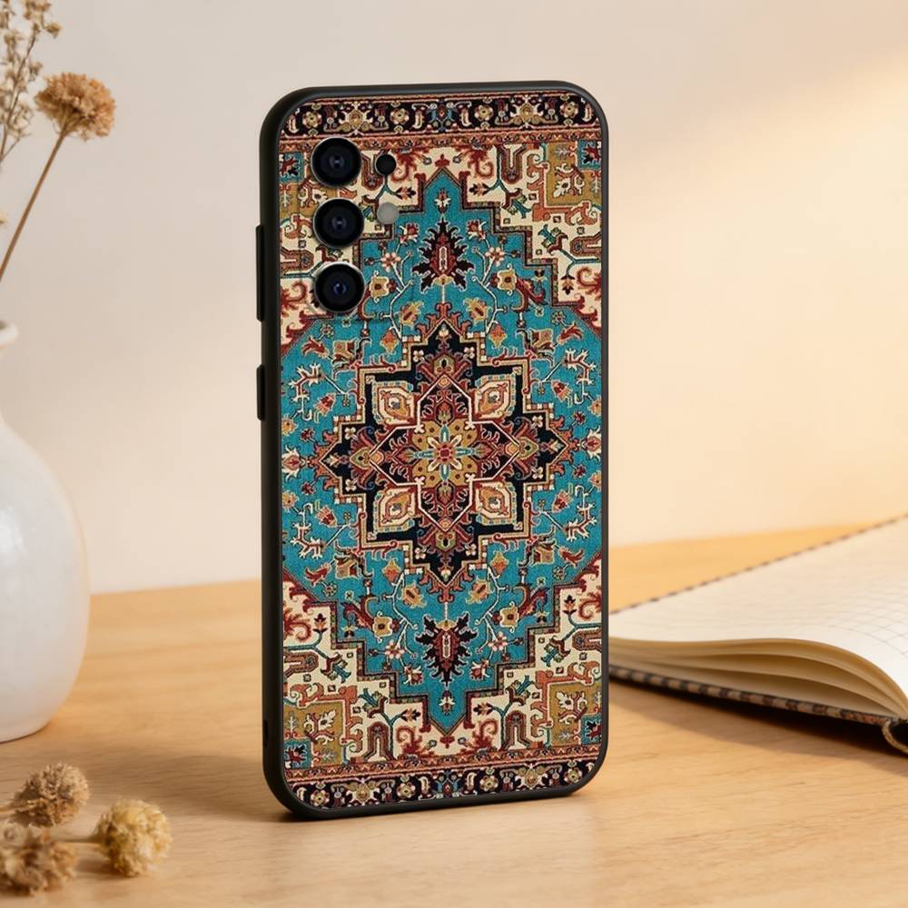 

Persian Carpet Floral Pattern Phone Case For Samsung S25,S24,S21,S22,S23,S30,Ultra,S20,Plus,Fe,Lite,Note,10,Black Cover Samsung S20fe