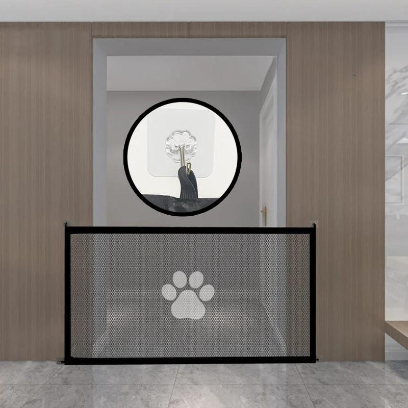 Pet Dog Safety Fence Barrier-Folding Breathable Mesh Isolation Net Stairs Gate Playpen for Indoor Outdoor Pet Restriction Needs