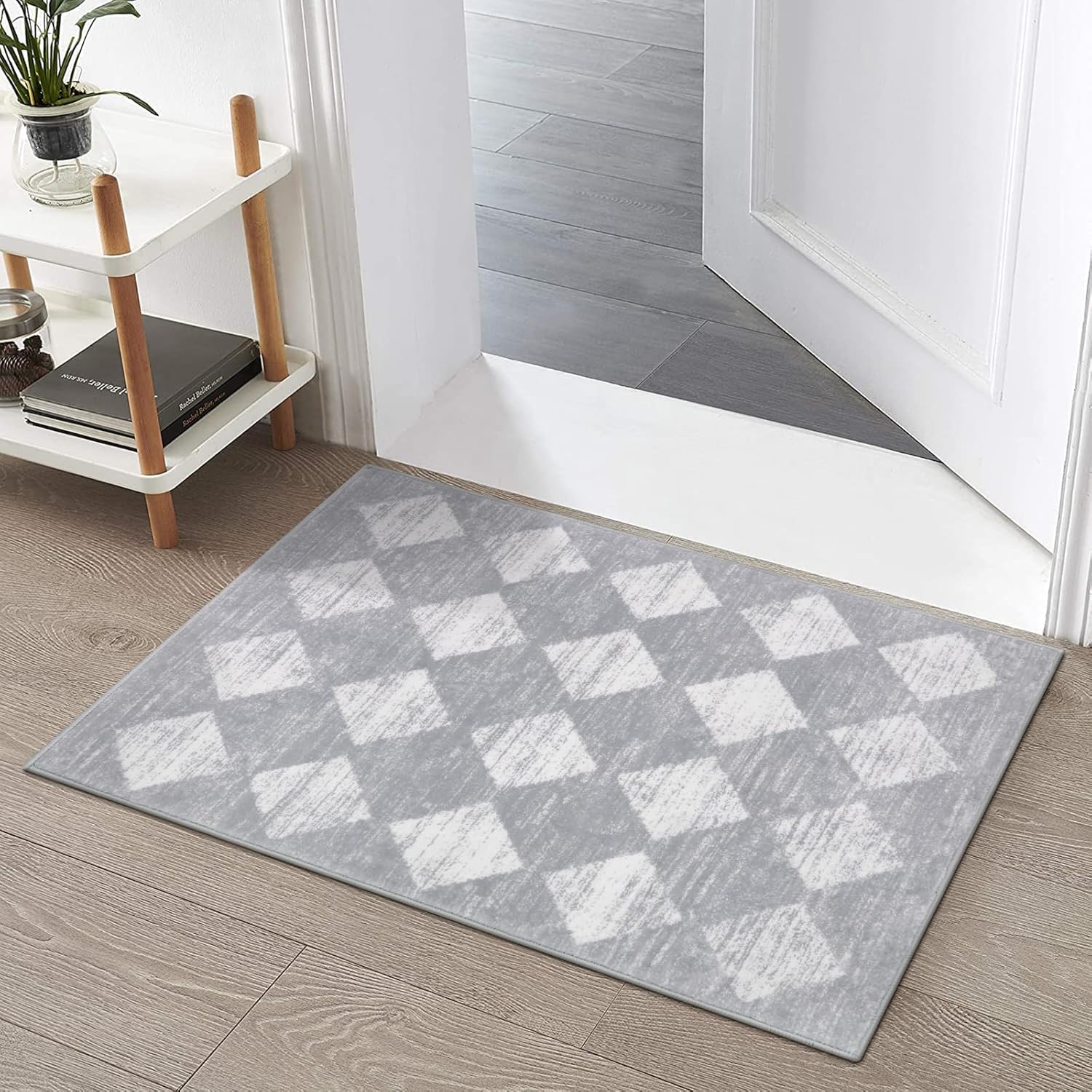 Marokkaans Trellis Vloerkleed Zwart Geruit Print Antislip Keukenmat Vlekbestendig Entree Vloerkleed 80x120cm(31x46in)
