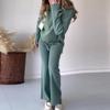 2023 Autumn/Winter European & American Solid Color POLO Collar Casual Slit Sweater Set