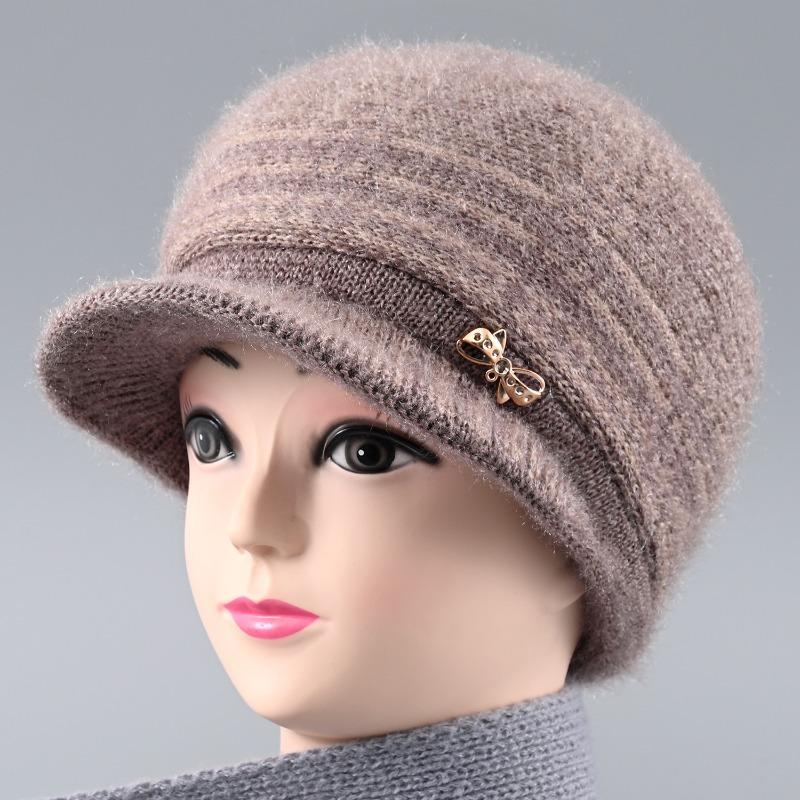 Winter New Velvet Warm Wife Hat Versatile Old Hat Women's Cold-proof Knitted Wool Hat