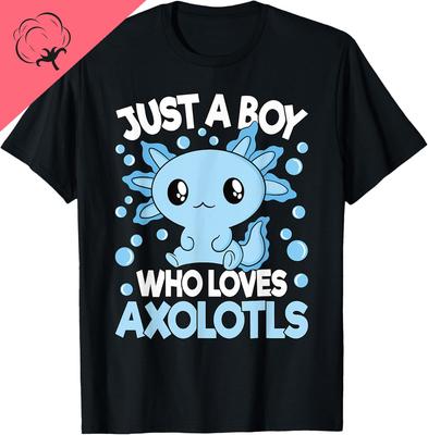 Just A Boy Who Loves Axolotls Blue Kawaii Axolotl Boys TShirt Cotton Y2k Kawayi Couple Custom TShirt Ropa Hombre