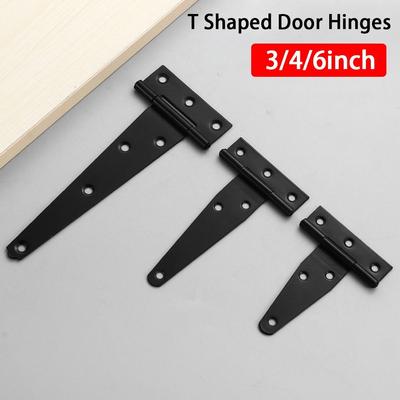 3/4/6inch Door Hinges Metal Heavy Duty Gate Strap Hinges Rustproof with Screws T Shaped Door Hinges