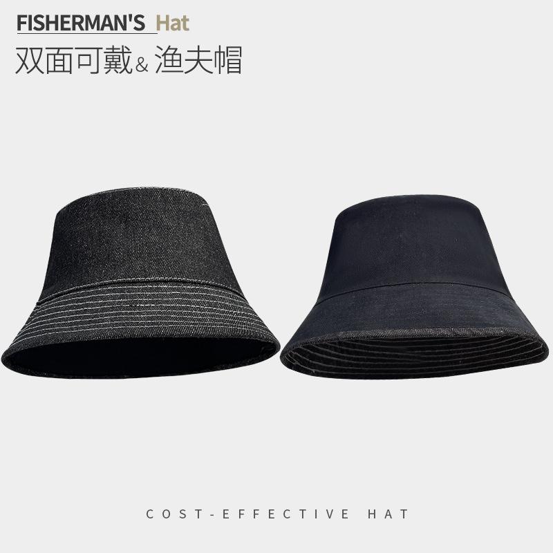 Japanese Double-Sided Denim Fisherman Hat Children'S Spring And Summer Sun Hat Versatile Washbasin Hat