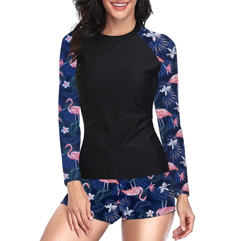 

Женский купальник из двух частей с винтажным принтом, рубашка с длинным рукавом и шортами, топ для серфинга с ретро-принтом, рубашка для бега, раздельный купальник L