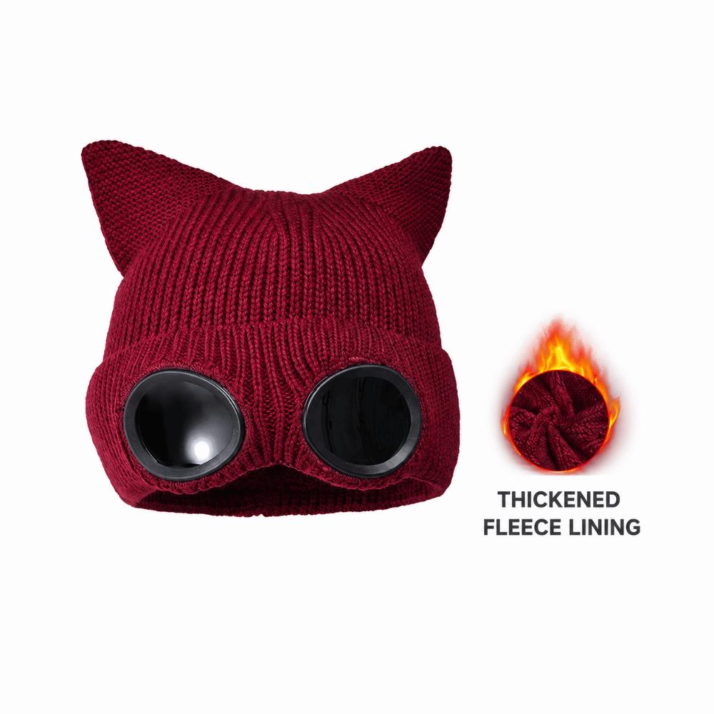 Plush Lining Winter Beanie Windproof Skullies Hat Fashion Knitted Goggles Hat for Women