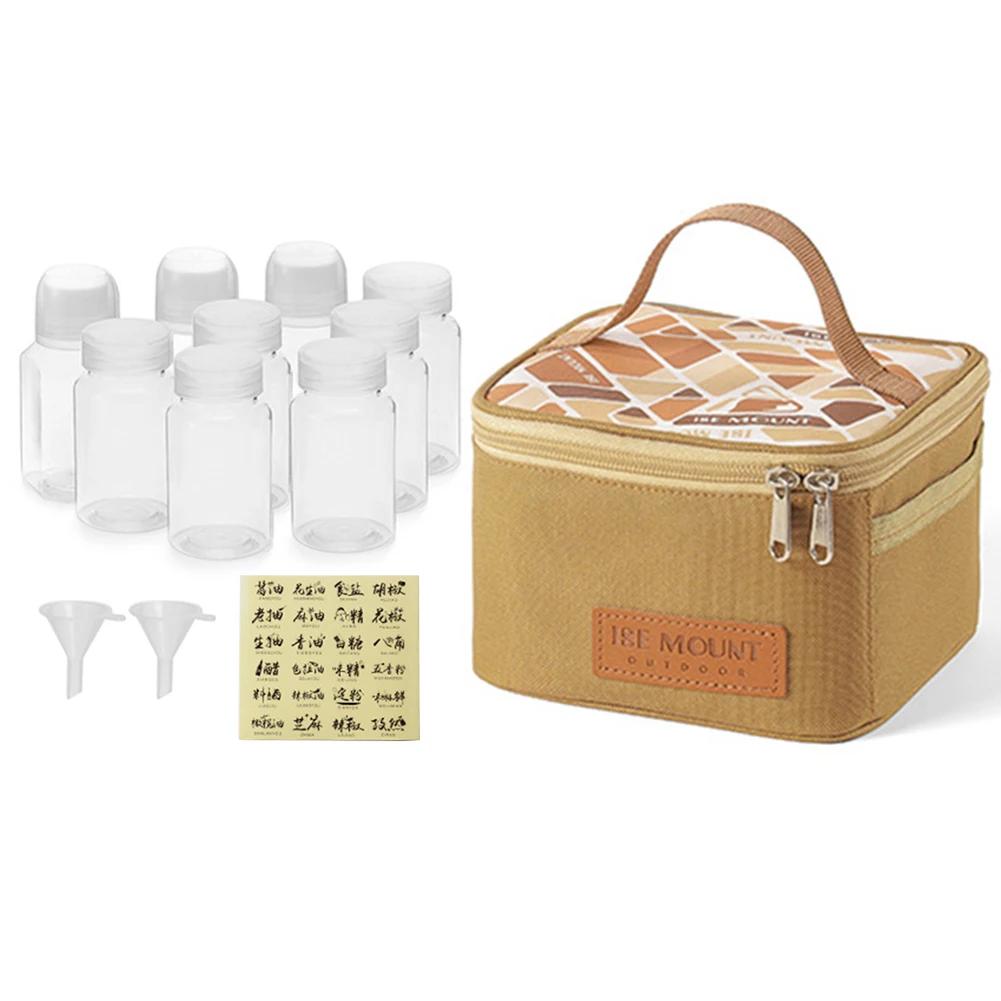 Seasoning Bottle Set Storage Bag Portable Camping Seasoning Dispenser Set Condiment Jars Organizer Outdoor Barbecue Utensils