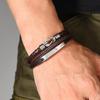 Retro Curved Tube Stainless Steel Layered Punk Knotted Men's Leather Bracelet