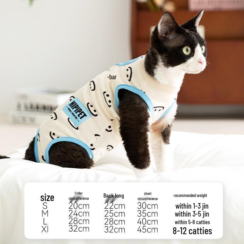 Four Seasons Anti-Lick Spay/Neuter Suit for Cats - Post-Surgery, Weaning & Kitten Protection, Thin Style, Pet Cat/Dog Four-Legged Clothing