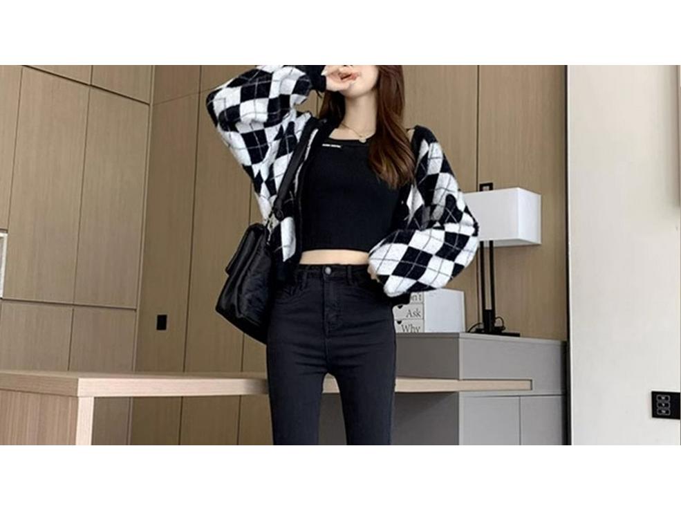 2023 Summer High Waist Black Slit Straight-Leg Petite Jeans