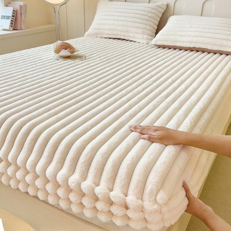

Solid-color Rabbit Fur Plush Strip Mattress Protection Cover Thick Warm Elastic Fitting Bed Cover for Single Bed Double Bed 2pcs pillowcase грязно-белый