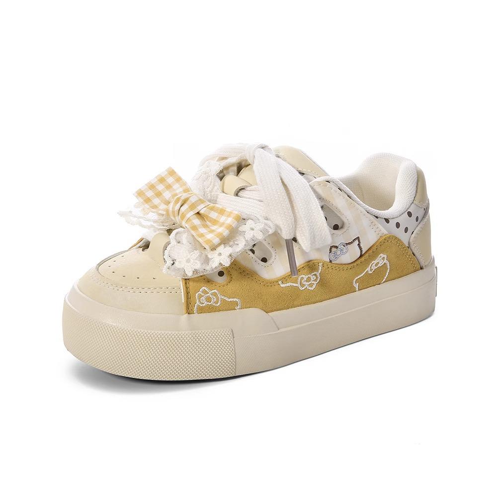 Cute bow bread shoes women's 2025 spring new platform casual niche non-collision versatile student board shoes