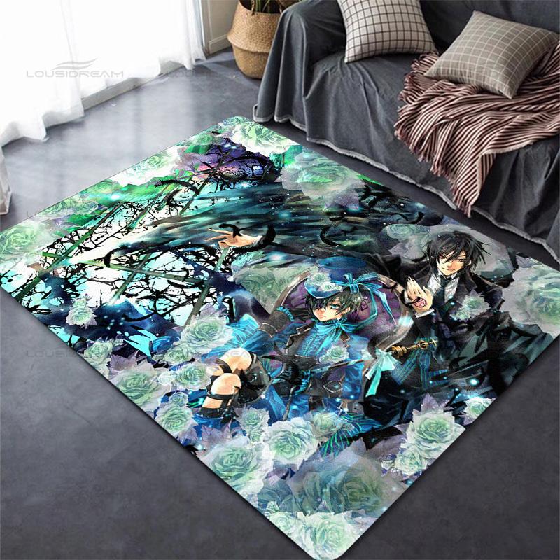 Square Flannel Black Butler Carpet Demon Butler Cartoon Decorative Floor Mat Modern Home Living Room Carpet Bedroom Rug