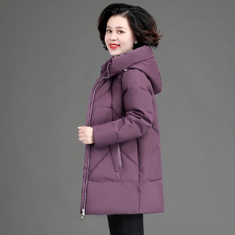 Mother's Down Padded Jacket Women's Winter Clothes Large Size Mid-length Hooded Collar Padded Jacket Jacket Women's Padded Jacket