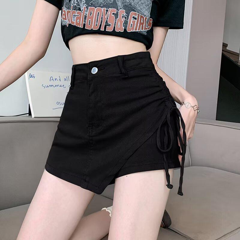 

2026 High-Waisted Irregular Spicy Denim Skirt with Lace-up Details for Women XL чорний