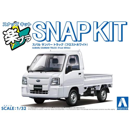 Aoshima Bunka Kyozai 1/32 Scale Rakupla Snap Kit No.05-FW Subaru Sambar Truck Frost White Pre-Colored Plastic Model Kit (Car)