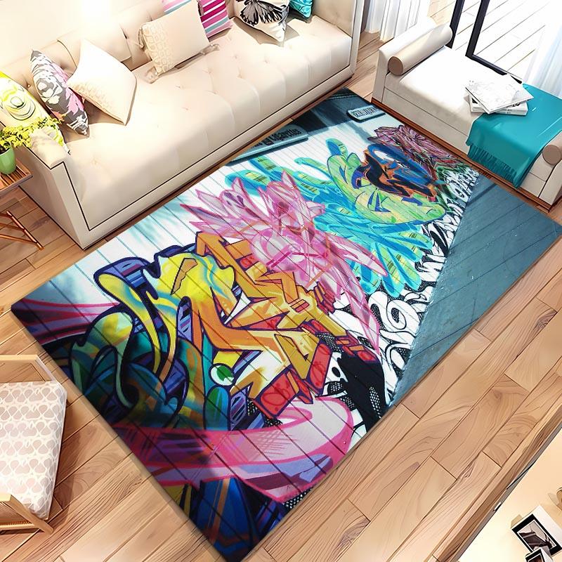 Colourful Graffiti 3D Printing Area Carpets for Home Living Room Kids Bedroom Sofa Doormat Kitchen Floor Rugs Anti-slip Decor