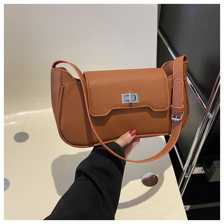 

Нова текстурована ретро 2024 суцільний колір Flip PU Shaped Lock одноплече під пахвами сумка маленька квадратна жіноча сумка темно-коричневого кольору