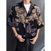 2025 Summer New Print Short Sleeve Shirt Men's Fashion Fashion Brand Casual Loose Ice Silk Plus Size Men's Top Shirt