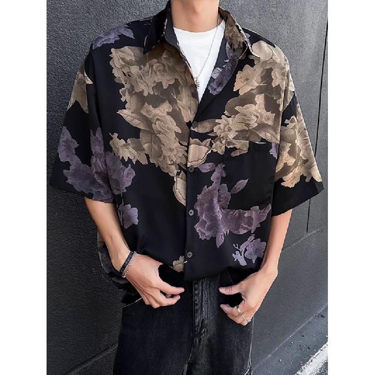 

2025 Summer New Print Short Sleeve Shirt Men s Fashion Fashion Brand Casual Loose Ice Silk plus Size Men s Top Shirt 3XL