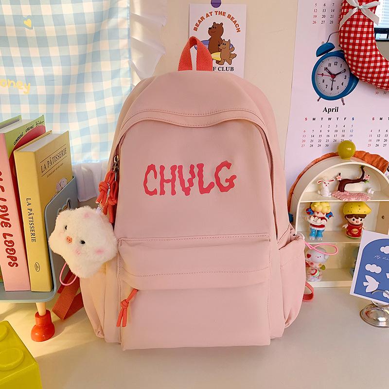 School bag solid color letters large capacity Korean version ins fresh and sweet casual simple back