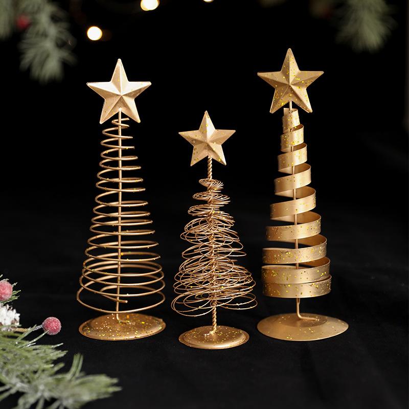 Gold Wire Pentagram Star Vintage Christmas Tree Creative Artificial Christmas Tree Desktop Decoration Statues Props Party Decor