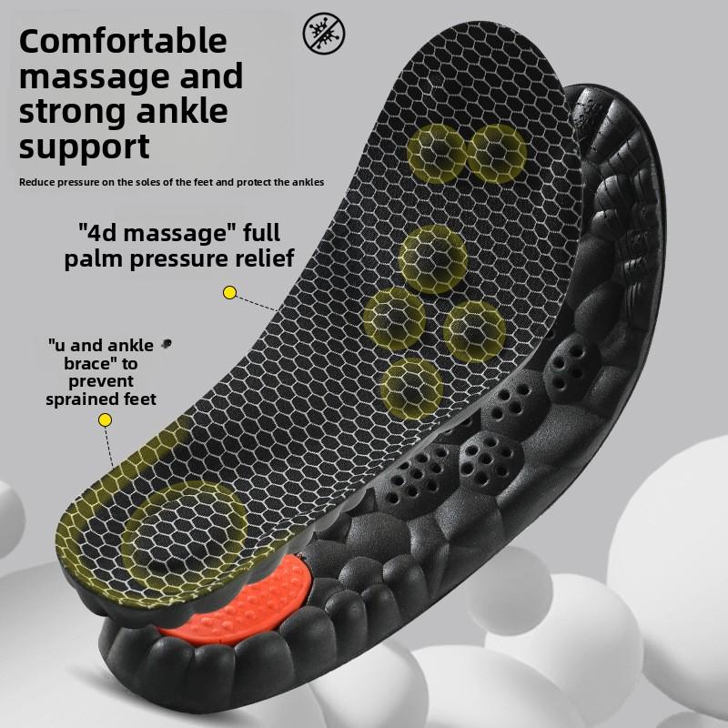 1Pair Graphene 4D PU Shoe Insoles, High‑Elastic Shock Absorbing Cloud Feel Cushion, Breathable Sweat Absorbing Odor Control