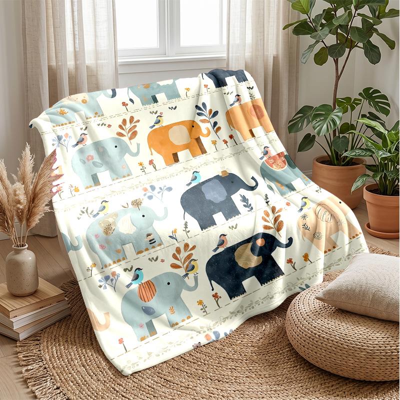 

Colorful Decorated Elephant blanket Personalized Name Flannel Blanket Soft Cozy Plush Throw for Sofa Bed Lightweight Home Decor 75x90cm