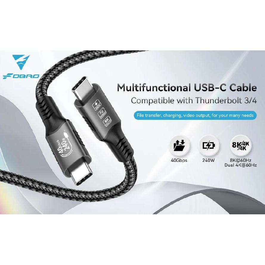 USB 4 for Thunderbolt 4 Cable 8K@60Hz 40Gbps Data Sync 240W Fast Charging USB C to USB C Thunderbolt Cable for MacBook Monitor