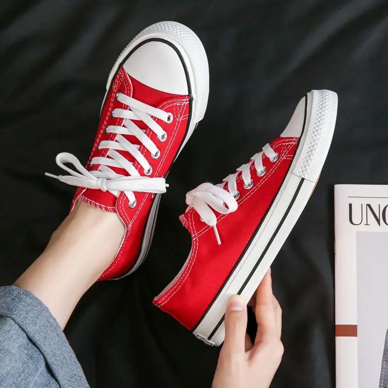 Shoes For Women Low-Top Vulcanized Canvas Platform Sneakers Black Flats Tennis Female Classic Student Small Couples Skateboard