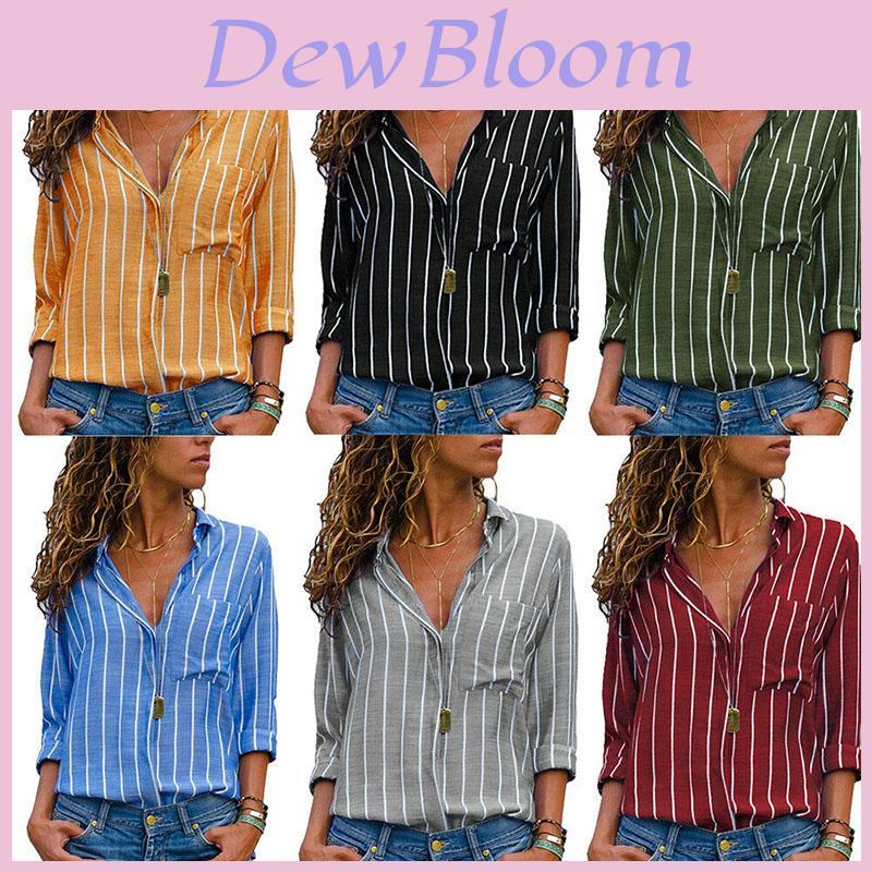 Blusa Lunga da Donna a Maniche Lunghe, Top Casual Svasati con Elegante Scollo a V e Design Abbottonato