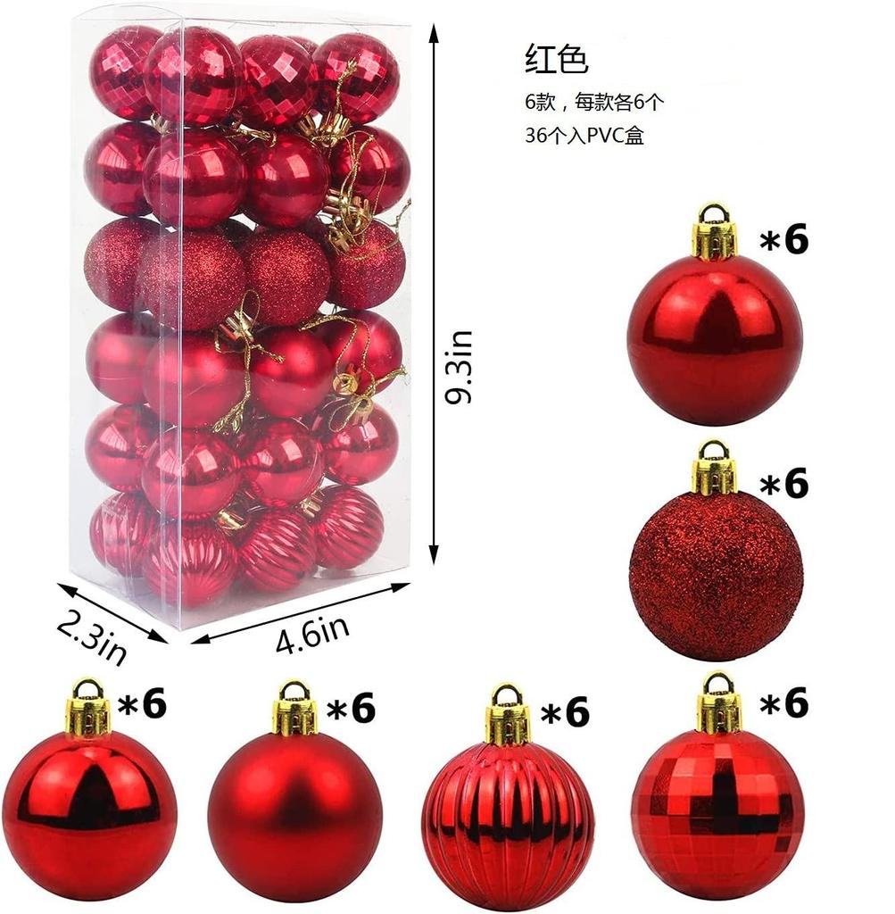 36-Piece Shatterproof Christmas Ornaments, Silver Plastic,1.6 Inch Diameter