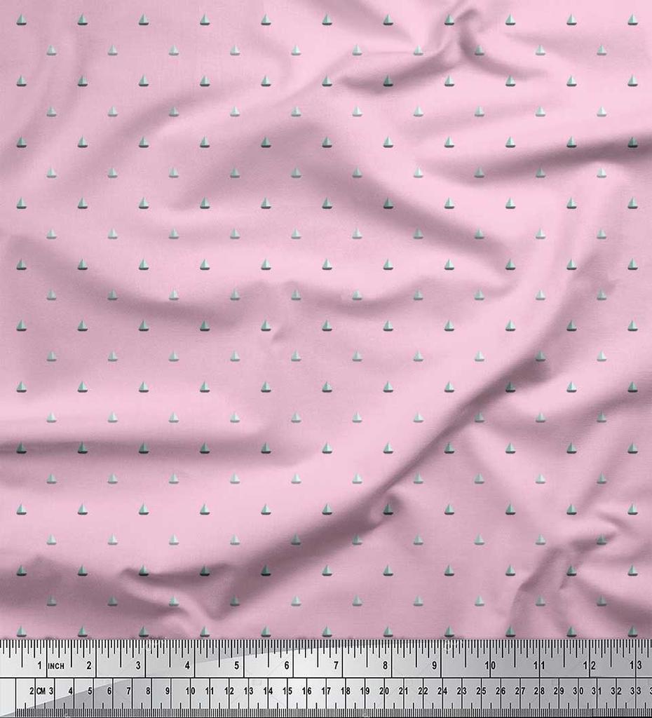 Soimoi Japan Crepe Satin Fabric Sailboat Shirting Fabric Prints By metre 42 Inch