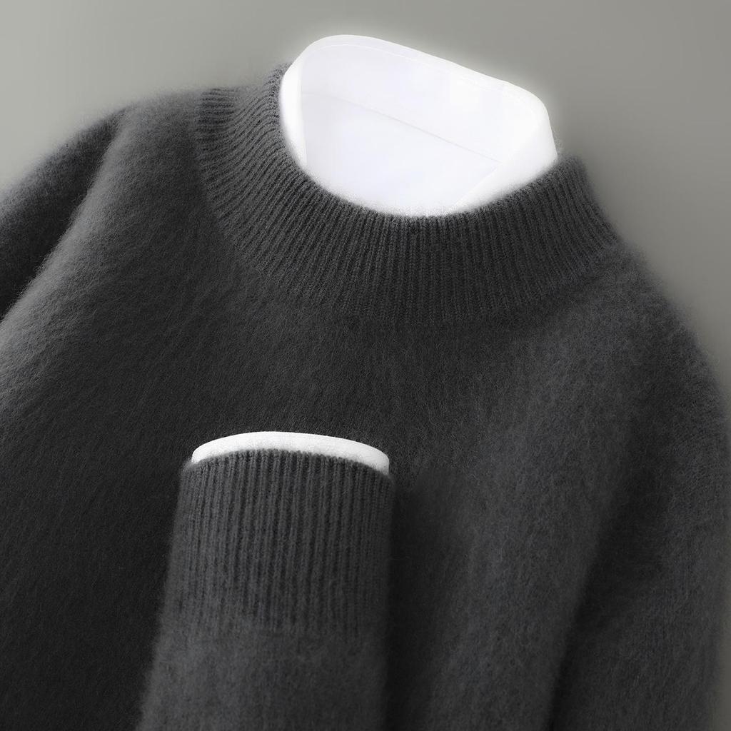 Men's Pure Wool Half-High Collar Thick Business Pullover Sweater - Loose Knit Base Layer