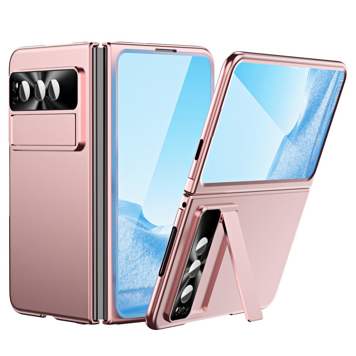 

For Google Pixel Fold Electroplating Kickstand Phone Case PC Phone Cover Pink