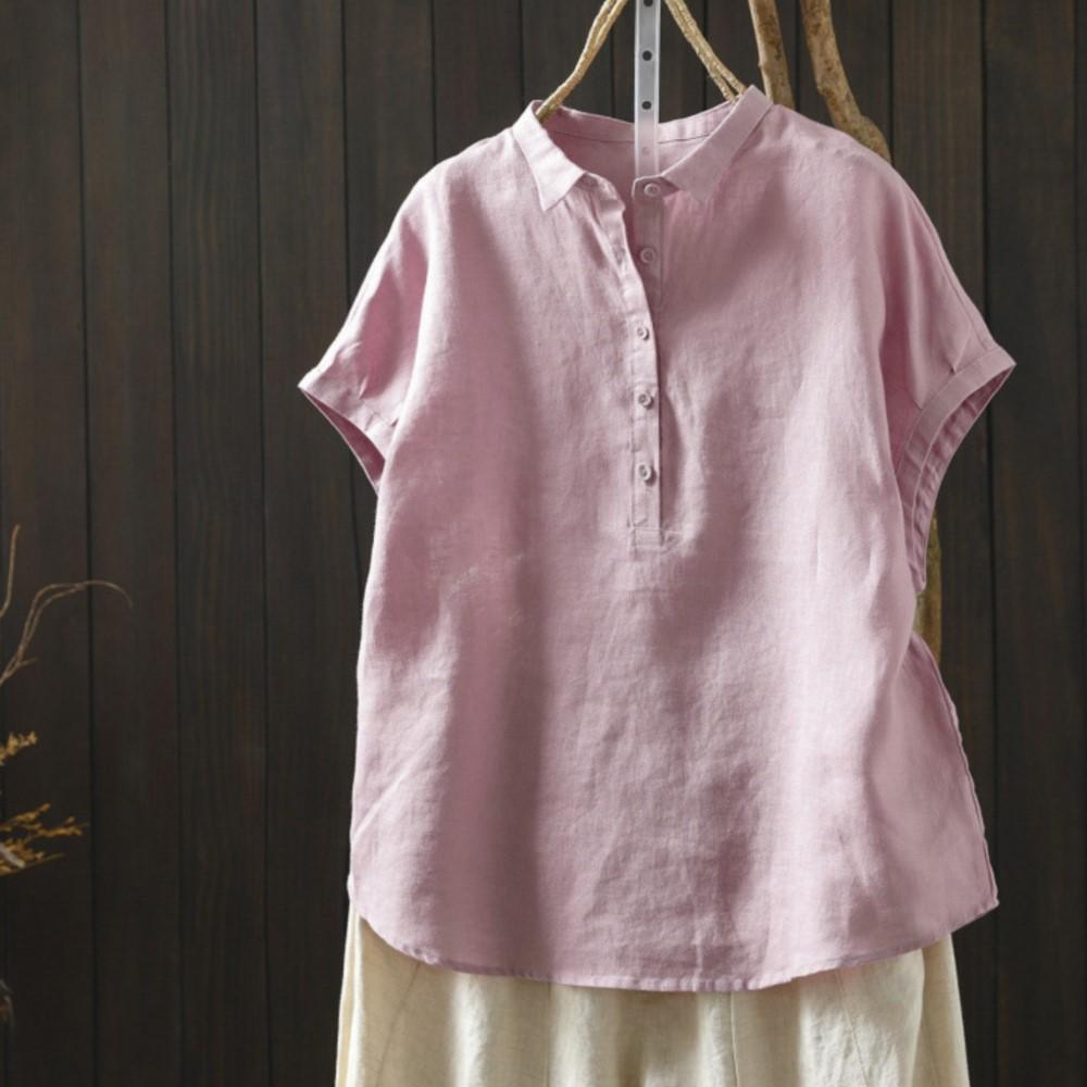 Johnature Women Vintage Shirts Summer Chinese Style Solid Color Sleeveless Turn-down Collar Button Casual Shirts