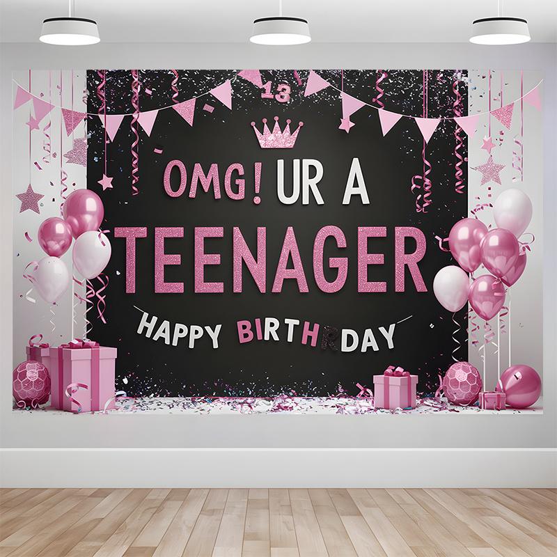 OMG du bist ein 13. Geburtstag Banner für einen Teenager - Schwarz und Roségold Polyester Party Hintergrund Geburtstagsfeier Dekoration