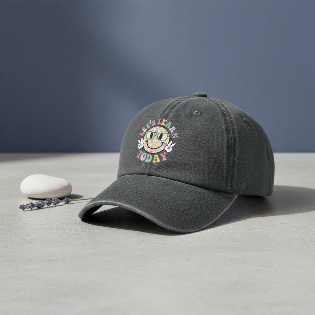 [Retro Baseball Cap] Let's Learn Today Print Unisex Adjustable Polyester Soft Fabric Casual Daily Wear Baseball Hat -  Teacher Gift