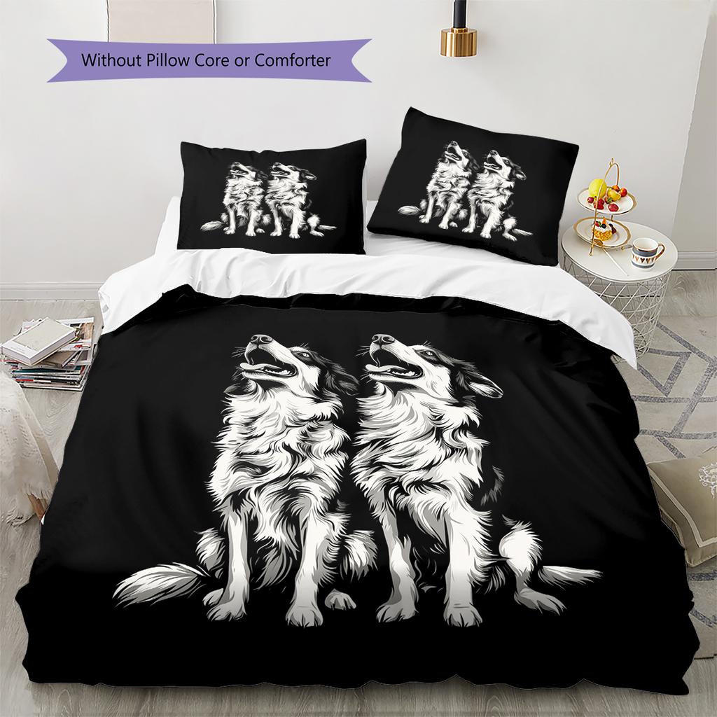 Black Border Collie Pattern Bedding Home Decoration Birthday Gift (1 * duvet cover + 2 * pillowcase, without core)