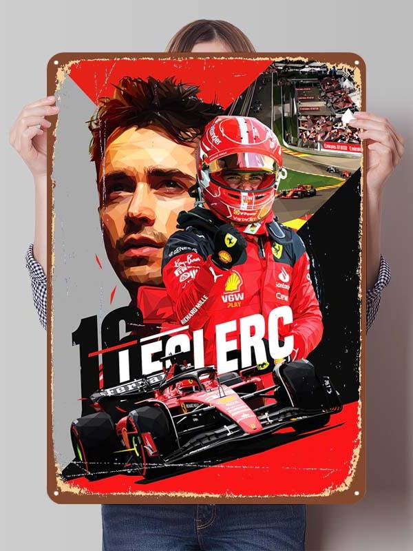Charles Leclerc Rennfahrer Poster F1 Rennsport Metallschilder Wandkunst Wandbild Benutzerdefinierte Blechschilder für Wandkunst Dekoration Vintage Metallschild