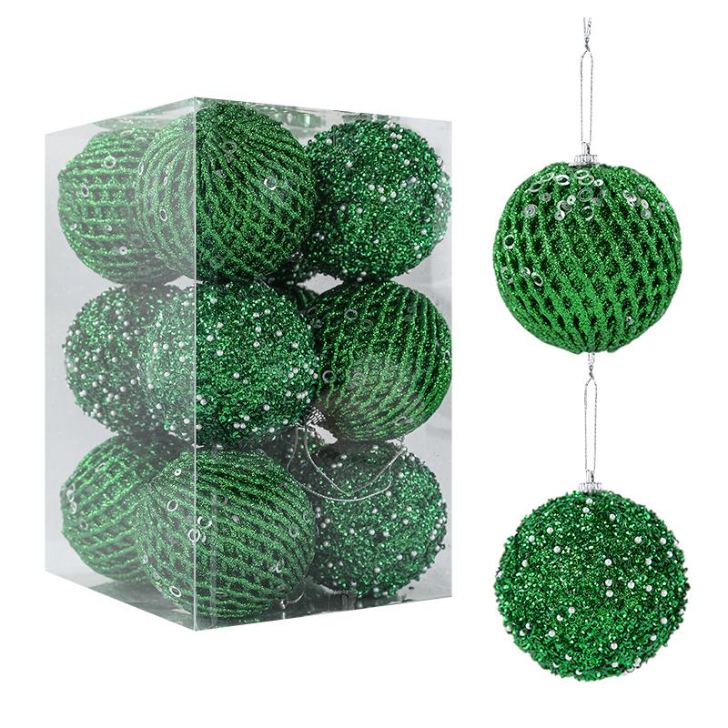 12Pcs 8cm Christmas Tree Balls Ornament Big Glitter White Red Xmas Tree Hanging Pendant Decoration For Home 2025 New Year Gift
