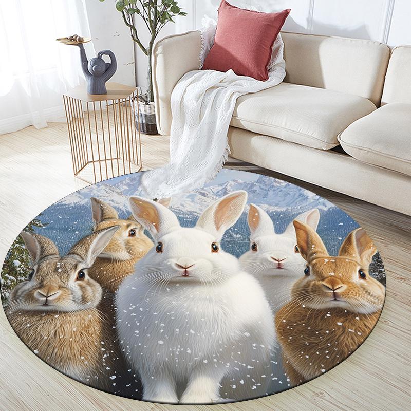 Rabbit Pattern Round rug,Carpet Rug for Living Room Bedroom Sofa Playroom Decor,Non-slip Floor Mat,Holiday Gifts and Birthday Gifts