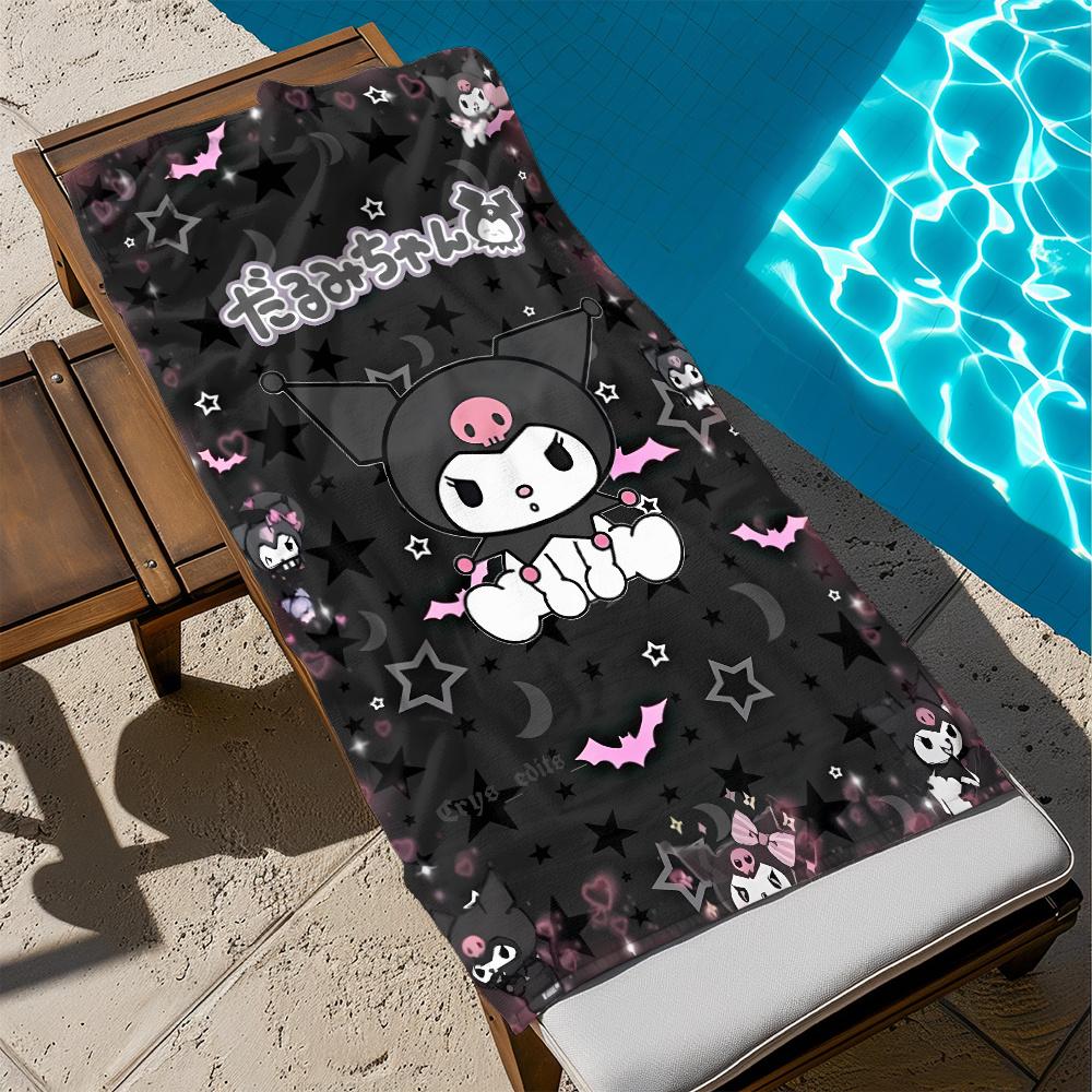 1pc Sanrio Kuromi Beach Towel Polyester - Quick Dry Lightweight Soft Towel for Swimming Travel Camping, Unisex Beach Mat Surfing