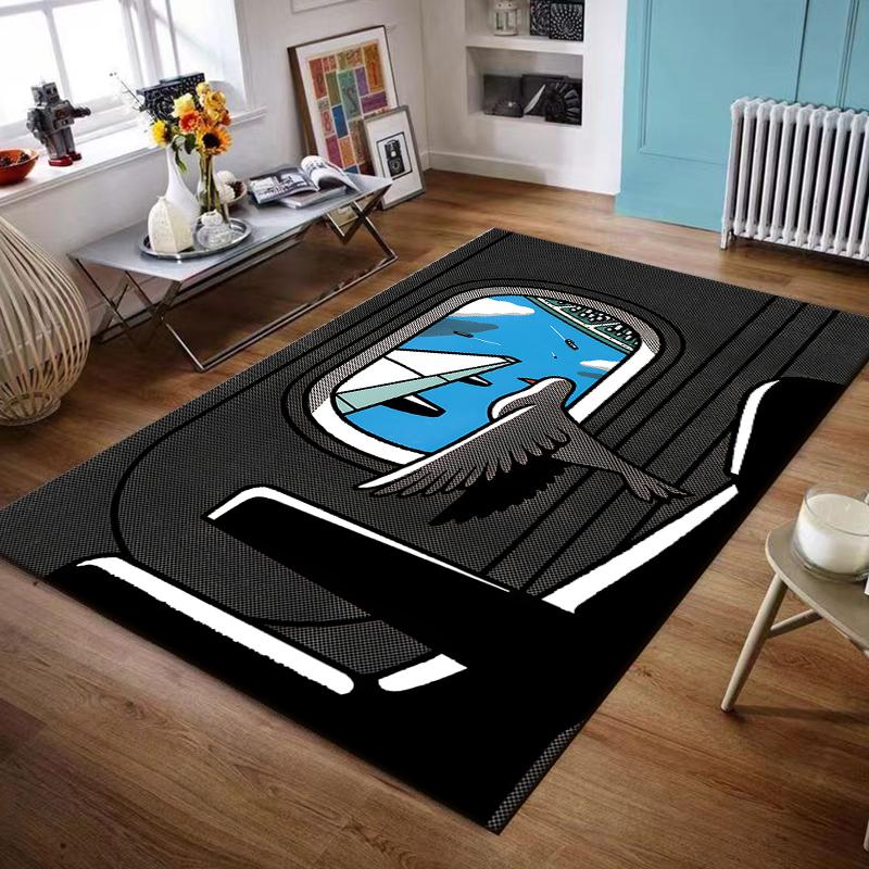 Flannel Rug Bird Airplane Window Travel Pop Art Halftone Illustration Decor Carpet for Living Room Bedroom